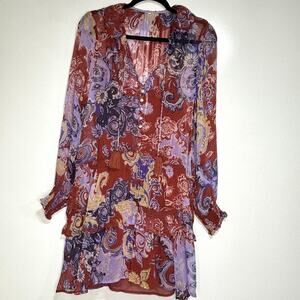 Anthropologie Maris Printed Long Sleeve Chiffon Mini Blouson Dress S